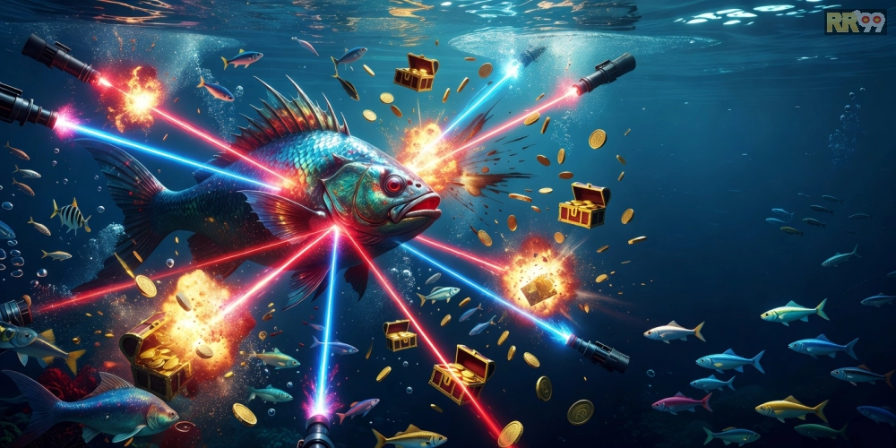 Giao diện game Bắn Cá Đại Dương RR99 với boss cá khổng lồ hấp dẫn