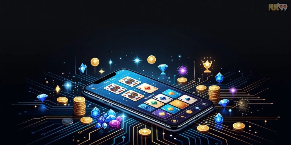 Minh họa khái niệm game bài đổi thưởng online rr99 với giao diện hiện đại và phần thưởng hấp dẫn
