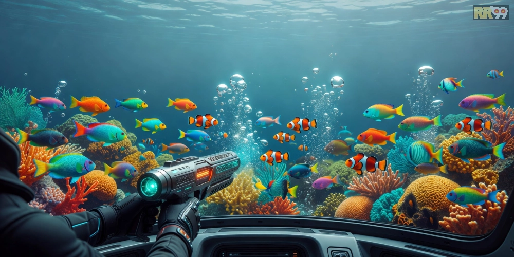 Minh họa giao diện game bắn cá online rr99 với đồ họa sống động và các loài cá đa dạng