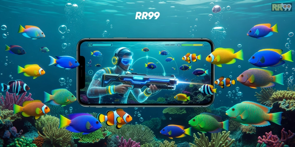 Hình minh họa giao diện bắn cá online rr99 sống động với cá đa dạng và hiệu ứng đặc sắc