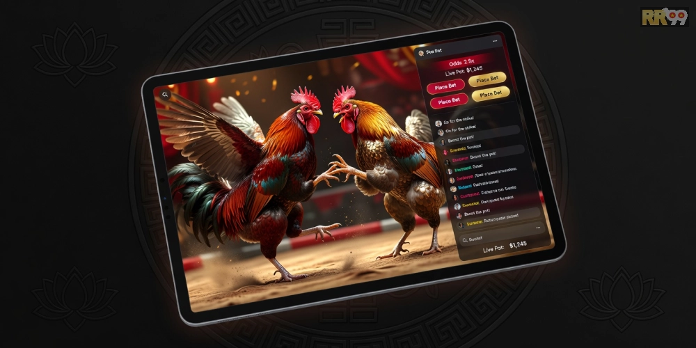 Minh họa giao diện xem đá gà trực tuyến rr99 với hình ảnh sắc nét và giao diện thân thiện