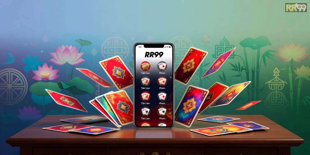 Minh họa giao diện tải game bài rr99 với các trò chơi phổ biến và nút download nổi bật
