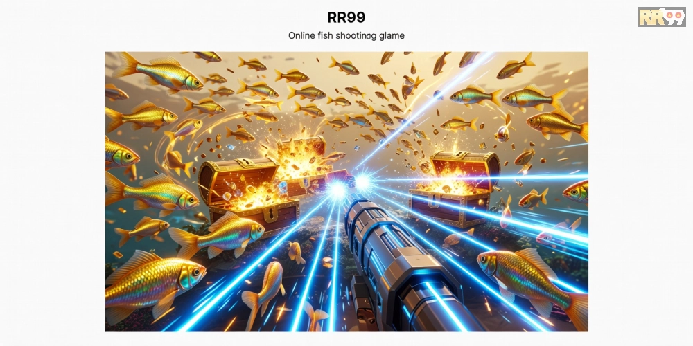 Giao diện chơi game Đại Dương Vàng RR99 với hiệu ứng bắn cá rực rỡ và phần thưởng jackpot